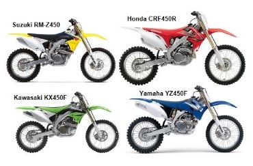 Kawasaki KX450F Suzuki RM Z450 Honda CRF450R Yamaha YZ450F