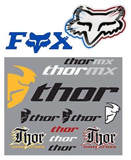 fox logo decals and thor sticker sheet
