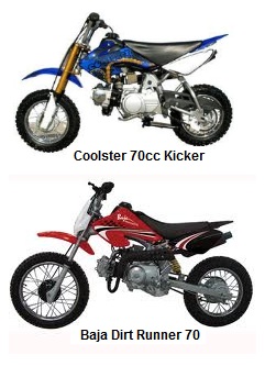 great 70cc dirtbikes coolster kicker and baja dirt runner 70
